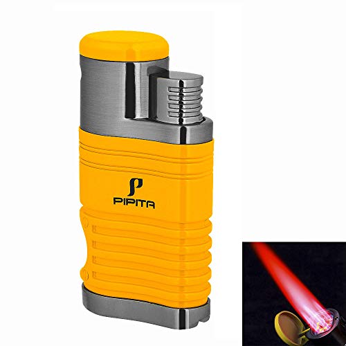 PIPITA Cigar Lighter and Cigar Cutter Set (2pcs/Set), Jet 4 Flame Cigar Lighter Torch and Cigar Cutter , Packing with Nice Gift Box (PT202-YE Yellow)