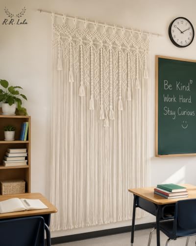 Image of Macrame Curtains |Handwoven Boho Curtains| Bohemian Curtain for Windows Door Cotton for Home | Window Doorway Backdrop Arch (Lvory H' 80x W' 40 inch 1 Peach)