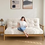 MAXYOYO 6' Futon Mattress Full Size, Velvet Thick Futons Sofa Couch, Versatile Floor Mattress for Adults, Shredded Foam Filling (Frame Not Included), Beige