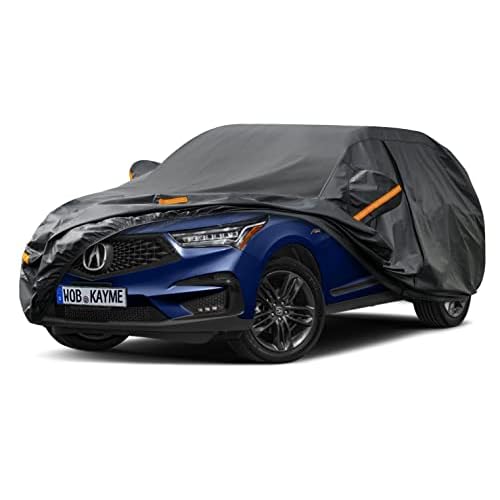 Kayme SUV Car Cover Custom Fit for Volkswagen VW Tiguan Allspace, BMW X1, Kia Sportage Windproof Upgraded & 100% Waterproof. All-Weather Full Exterior Cover Rain Sun Protector with Towel.
