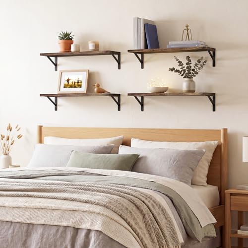 Image of YGEOMER Floating Shelves for Wall, 23in Brown Wall Shelves for Living Room, Bathroom, Bedroom, Kitchen, Home Decor (Set of 4)