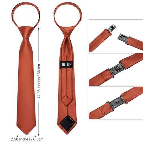Image of Hi-Tie Pretied Boys Ties Solid Color Kids Adjustable Necktie Lapel Pin Clip Set Age 8-12 Wedding School Graduation