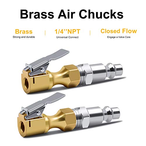 Safelife Brass Air Chuck Closed Flow Tire Chuck Heavy Duty Lock On Tire Inflator Chuck With Clip #TOP5