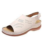 Platte sandalen met uitsnijding voor dames, vintage open teen klittenband Casual sandalen met vismond, wigsandalen Antislip wandelschoenen Ademend platform Strandslippers(Size:41 EU,Color:Wit)