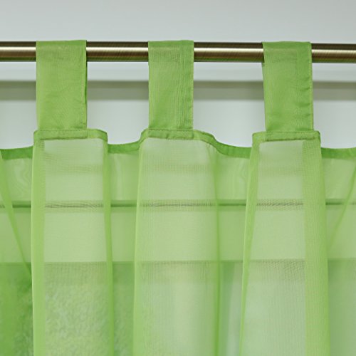 ESLIR Curtains with Tabs Window Curtain Transparent Voile Green W x H 140 x 225 cm Pack of 1, W 55.1" x L 57.1" (1 Panels) - Image 3
