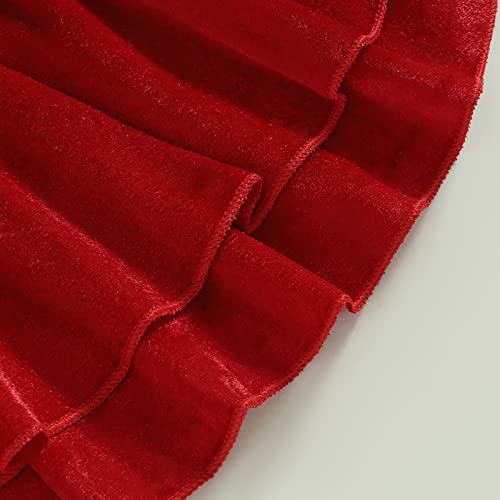 Toddler Baby Girls Valentine's Day Outfit Sets Ribbed Heart Print Romper + Velvet Red Suspender Skirt 2Pcs Set (Red, 9-12 Months) #TOP5