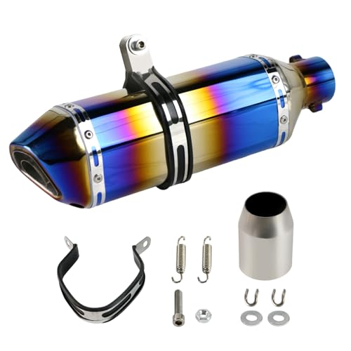 PACEWALKER Motorcycle Slip On Muffler 1.5-2 Universal Motorcycle Exhaust with Removable DB Killer for Street/Sport Motorcycles and Scooters Dirt Bike ATV Street Bike 38-51mm Inlet(Grilled Blue)