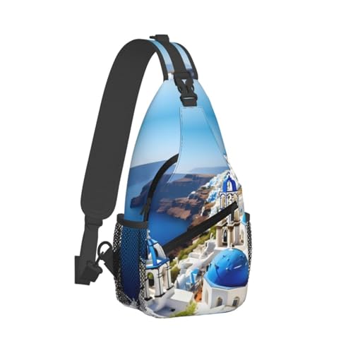 Mochila cruzada con estampado de vista marítima griega miniatura 2