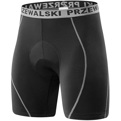 Przewalski Mens Cycling Underwear Shorts 4D Padded Bike Undershorts Bicycle MTB Liner Shorts with Silicone Leg Grippers Grey Cover