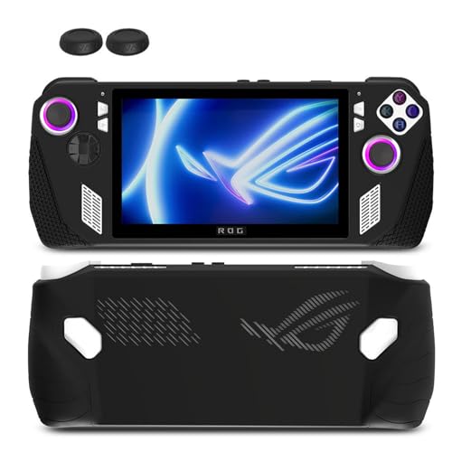 HUAYUWA Weiche Silikon-Schutzhülle (schwarz), passend für ASUS Rog Ally 17,8 cm (7 Zoll) Gaming Handheld 2023 Rundum-Schutzhülle mit Joystick-Kappen, Analog-Stick-Kappen, kratzfest,