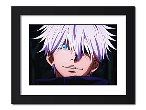 Image of TenorArts Satoru Gojo Poster Jujutsu Kaisen Anime Posters Laminated Photo Frame Painting with Matt Finish Black Textures (12inches x 9inches)