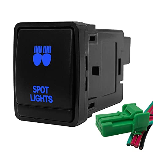 Image of Blue Led Spot Lights Push Button Switch with Wiring Connector for Nissan Pathfinder R52 Navara NP300 X-Trail T32 Qashqai Dashboard 3A /12V (30 mm x 23 mm)