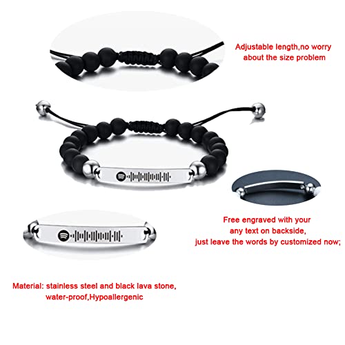 Lifashion Personalized Spotify Code Bracelet Custom Stainless Steel Adjusted Black White Beaded Onyx Music Spotify Scan Code Display Song Bracelets Inspirational Jewelry For Men Women #TOP2