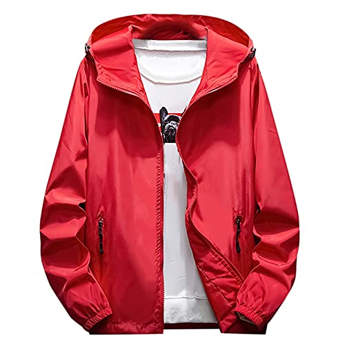 Generisch Winterjacke, Regenjacke Herren Wasserdichte Faltbar Mit Kapuze, Leicht Atmungsaktive Windbreaker Jacke (7XL, Red)