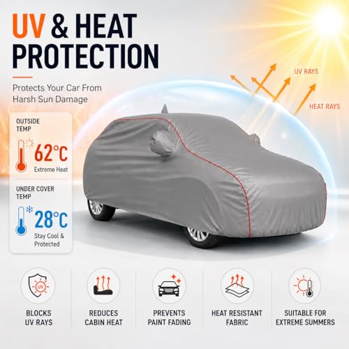 Image of Heavy-Duty Car Body Cover for Honda's City (2008-2013) | Waterproof, Dustproof, UV Protection, Custom Fit, Heavy Belt & Buckle with Mirror & Antenna Pocket | Dark Grey