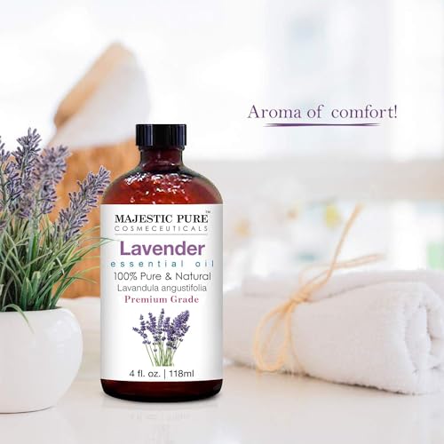 Image of Majestic Pure Essential Oil with Glass Dropper - 100% Pure and Natural - Essential Oils for Diffuser, Aromatherapy, Soap and Candle Making, Bulgarian Lavender Essential Oil, Lavender Oil, 4 Fl Oz