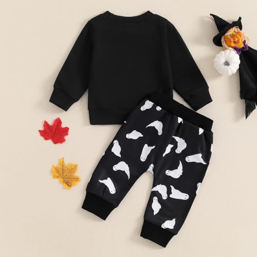 Newborn Baby Girl Halloween Pants Outfit Long Sleeve Pumpkin Ghost Sweatshirt Shirt Pants Set Holiday Clothes3