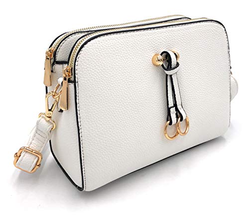 ELIOX Bolso pequeño para mujer con 3 compartimentos grandes - Bolso de piel sintética PU - Bolso de moda Bolsos de hombro - Crossbody bag (BLANCO) Cover