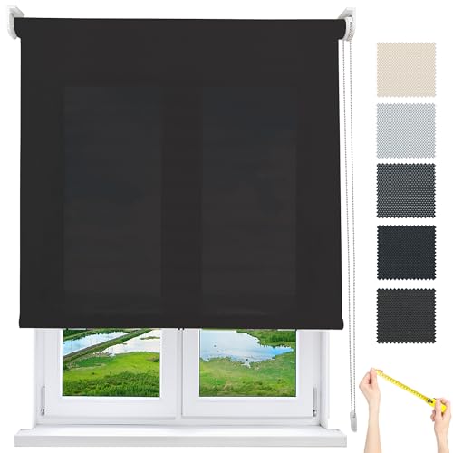 Estor Enrollable Screen 1% 96 x 280 cm - A Medida Desde 40 a 300 cm de Ancho. Negro. Intimidad y Aislamiento Frio y Calor. Estor Termico para Pared o Techo