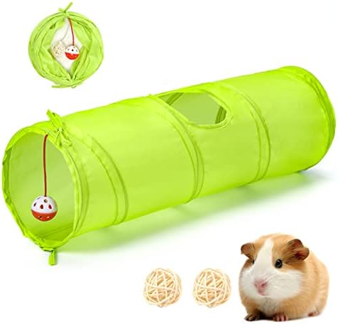 Pawaboo Small Animal Fun Tunnel, Collapsible Hamsters Play Tube Tunnel, Pet Interactive Toy with 3 Pack Play Balls and one Bell for Hiding Training Chinchillas, Guinea Pigs, Gerbils, Hamsters, Bunny