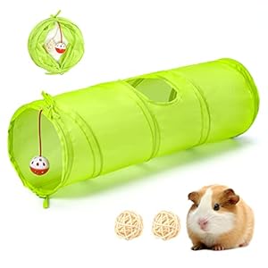 Tunnel Pawaboo per Porcellini d'India e Piccoli Animali: Tubo Pieghevole con 3 Palline e Campanello, Ideale per Conigli, Furetti, Criceti, Cincillà (Verde Fluorescente)
