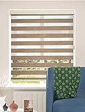 ShadesU Blinds for Window Dual Layer Roller Zebra Sheer Shades & Blinds Light Filtering Window Treatments Privacy Light Control for Day and Night (Maxium Height 72inch) (Brown Color) (Width 34inch)