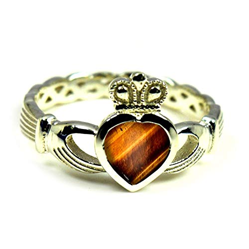 Image of Choose Your Color Natural Gemstone Irish Claddagh Silver Ring Friendship Love 55 Carat Brand Size 5 to 12