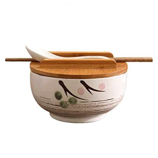 Li Li Na Shop Japansk matservis koreansk vintage skål nudlar risskål japansk stil svart keramik omedelbar nudelskål ätpinnar med lock och sked kökstillbehör (C-16 cm (6,25 tum)