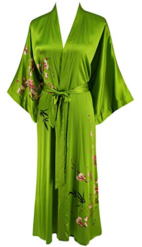 Ledamon Women's 100% Silk Kimono Long Robe - Classic Colors and Prints Enclosed in an Elegant Gift Box (Fruit Green)