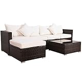 Svita Couch Garnitur California-Plus mit hochwertigem Alu-Rahmen für den Outdoor-Bereich - Rattan: Braun - Kissen: Beige - Gesamtmaße: ca. 256 x 136 x 64 cm (LxBxH)