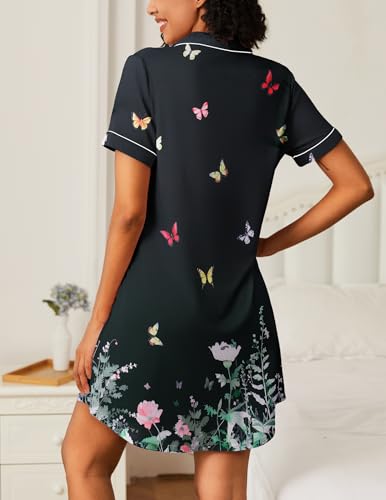 Image of Ekouaer Nightgowns for Women 2 Pack Button Down Sleepwear Short Sleeve Sleepshirts Soft Nightshirts Boyfriend Pajama Dress