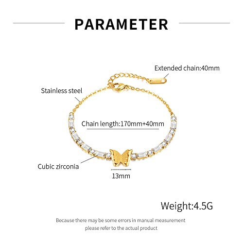 Butterfly Bracelets For Women ，18K Gold Tennis Bracelet，Crystal Link Bracelet，Cz Titanium Steel Tennis Bracelet，Birthday Charm Jewelry Gifts #TOP1