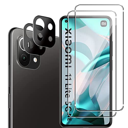 Vanrain Schutzfolie für Panzerfolie für Xiaomi Mi 11 Lite 5G NE/Mi 11 Lite 4G/5G mit 2 Stück Schutzfolie + 2 Stück Kameraschutz, HD-Klar 9H Schutzglas Kratzfest Folie Bläschenfrei Displayschutzfolie Cover