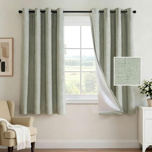 Image of H.VERSAILTEX 100% Blackout Curtains for Bedroom 63 Inches Long Grommet Linen Face Full Light Blocking Curtain Drapes for Living Room Thermal Linen Look Curtains 2 Panels Set, 52 inch W x 63 inch L, Sage