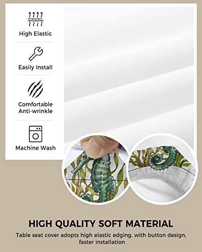 Scominoc Christmas Seahorse Seat Covers For Dining Room Chairs Set Of 2, Stretchy Dining Chair Cushion Covers, Nautical Coastal Coral Wood Removable Washable Slipcovers For Office, Kitchen, Party #TOP1