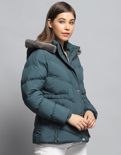 Image of Monte Carlo Womens Solid Green Detachable Hood Full Sleeve Jacket