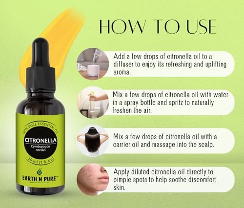 Image of Earth N Pure Citronella Essential Oil Undiluted, Natural, Therapeutic Grade 15 ml