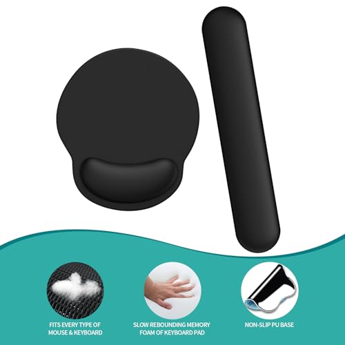 Image of eulps Mouse Pad Wrist Support, Ergonomic Memory Foam Keyboard Wrist Pad & Gel Wrist Rest Set for Computer Keyboard for Easy Typing & Pain Relief for Office & Home(Black Set)