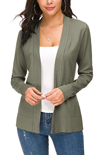 Women's Knit Cardigan Open Front Sweater Coat Long Sleeve (S, Washed Oliver) #TOP1