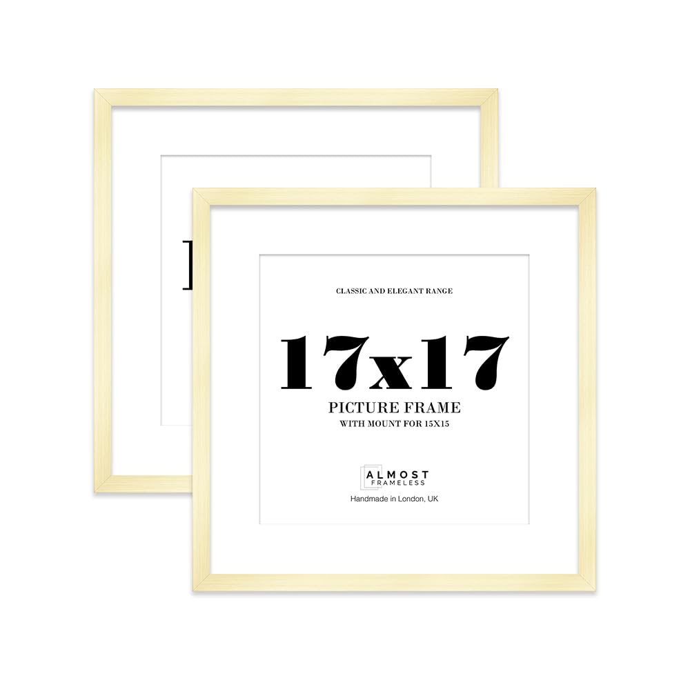 17x17 Gold Picture Frame with Mount for 15x15 Photos, Prints - Modern Square Wall Frame, Set of 2