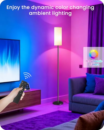 Image of Dimmable Floor Lamp for Living Room with RGB Colors, Color Changing Ambient Lighting, Corner Standing Lamp for Bedroom - Remote, Foot Switch, Timer, Warm Cool White, 10W Smart Bulb Included RE06LD05W1