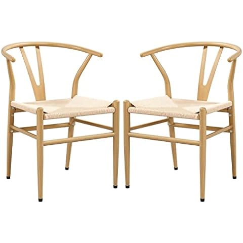Yaheetech 2-er Set mittelalterliche Esszimmerstühle Y-Stuhl Querlenkerstuhl Natur Wishbone Stuhl Rattan Sessel Lehnstuhl Cover