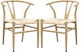 Yaheetech 2-er Set mittelalterliche Esszimmerstühle Y-Stuhl Rattan Sessel Lehnstuhl mit Gewebtem Sitz, Armlehnenstuhl, holzfarbe
