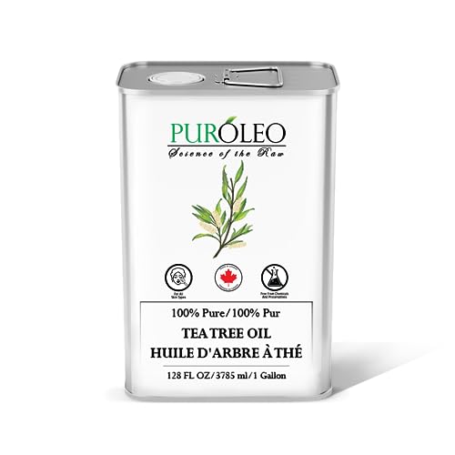 PUROLEO Tea Tree Essential Oil 128 Fl Oz/3785 ML (Packed in Canada) 100% Pure and Natural, Premium Quality Aromatherapy Oil for Diffuser, Skincare and Haircare, Refreshing and Invigorating Scent