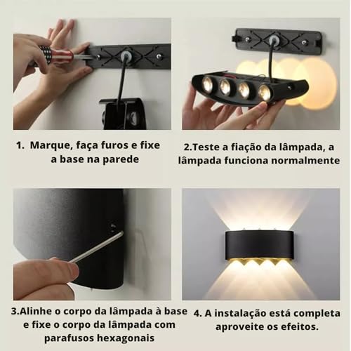 Arandela 2 Focos 8 Facho Efeito Garagem Externa Interna 8w Branco Quente 3000K Luminária de Parede,