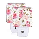MSGUIDE Floral Flower Rose Pattern Pink Night Light 2 Pack, Plug-in LED Nightlights Auto Dusk-to-Daw