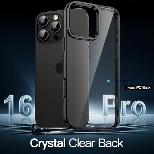Image of JETech Cover Case for iPhone 16 Pro 6.3-Inch, Non-Yellowing Shockproof Phone Bumper Cover, Anti-Scratch Clear Back (Black)
