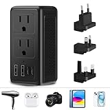 220V to 110V Voltage Converter US to Europe Travel Plug Adapter for Hair Dryer International Universal Travel Adapter with 2 USB A and 2 USB C, Power Converter Adapter Combo for US/EU/UK/AUS