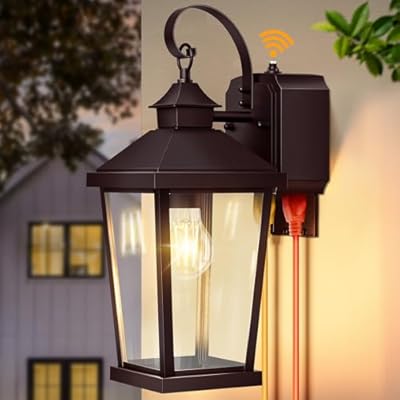 Slypadan Porch Lights with Outlet, 16.5" Large Dusk to Dawn Outdoor Wall Lights, Black Exterior Light Fixtures, Anti-Rust Waterproof Wall Sconce, Outside Light for House Garage Patio, Bronze
