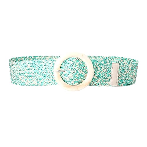 Women's Elastic Braided Belt Summer Boho Holeless Woven Belt Plastic Buckle Stretch Rattan Belt for Dress